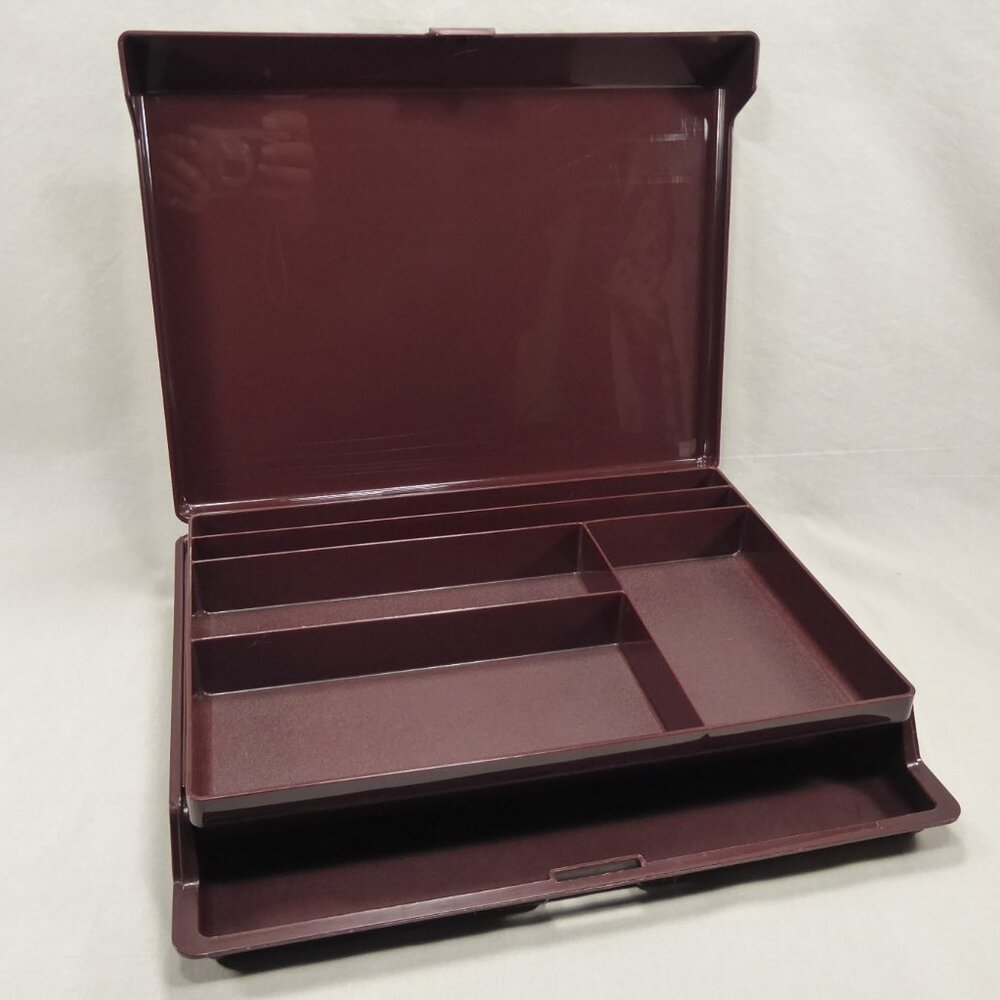 Vintage Tupperware 1868 1869 Chocolate Brown Divided Organizer Craft Box Lid